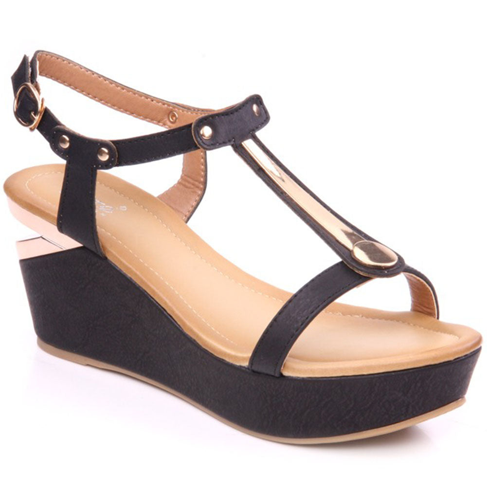 Womens T Strap ' Ana ' Casual Wedge Heel Sandal