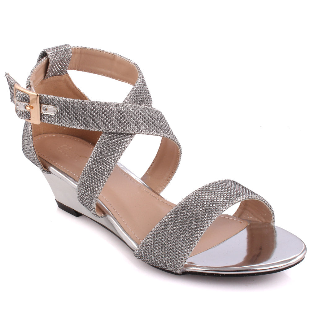 Women ‘Tribute’ Glittery Sling Back Wedge Sandals