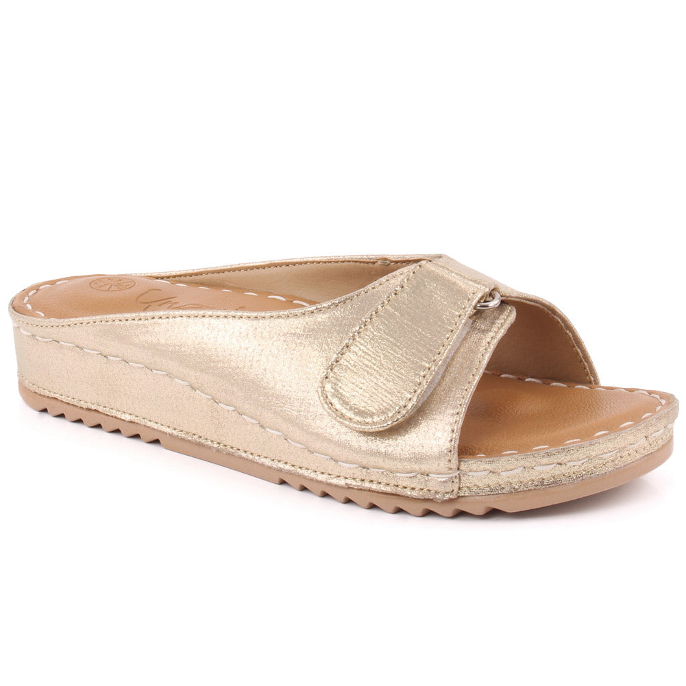 Women “NORA” Shimmer Flap Style Wedge Slippers