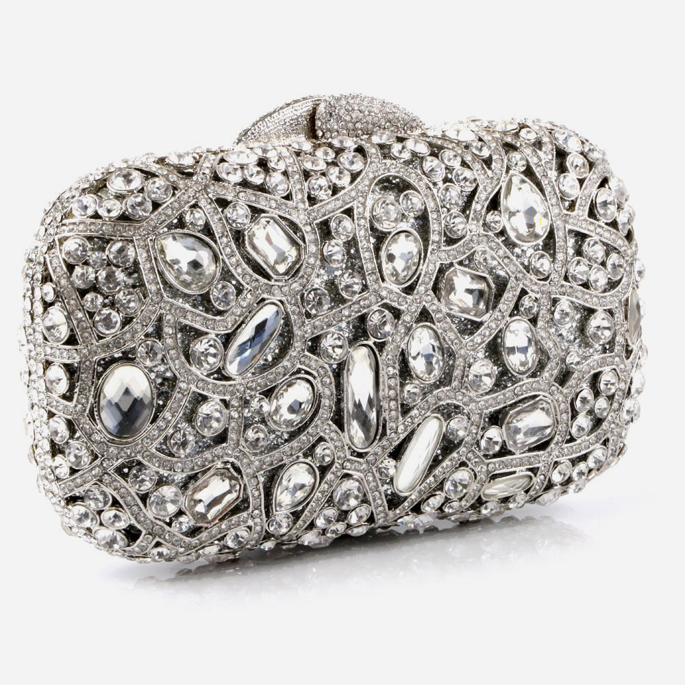 Shalimar Womens Ladies Hard Case Crystals Decorated Wedding Party Prom Evening Clutch Bridal Handbag Party Purse