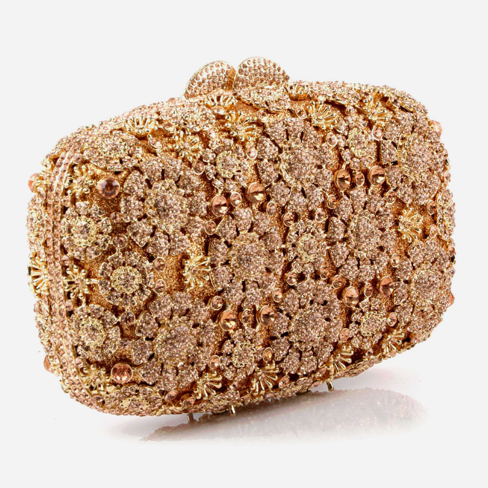 Shalimar Womens Ladies Floral Designed Shimmery Crystals Wedding Party Prom Evening Clutch Bridal Handbag Party Purse