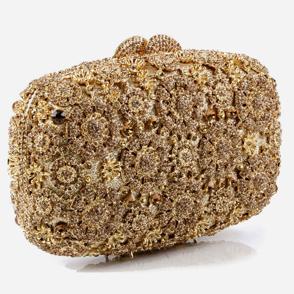 Shalimar Womens Ladies Floral Designed Shimmery Crystals Wedding Party Prom Evening Clutch Bridal Handbag Party Purse