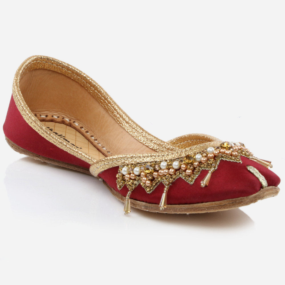 Kids Girls Fancy Decorated Evening Wear Indian Handmade Shoes Leather Khussa Juti Mojari Children Flat Slip-ons Sizes 11 UK – 5 UK