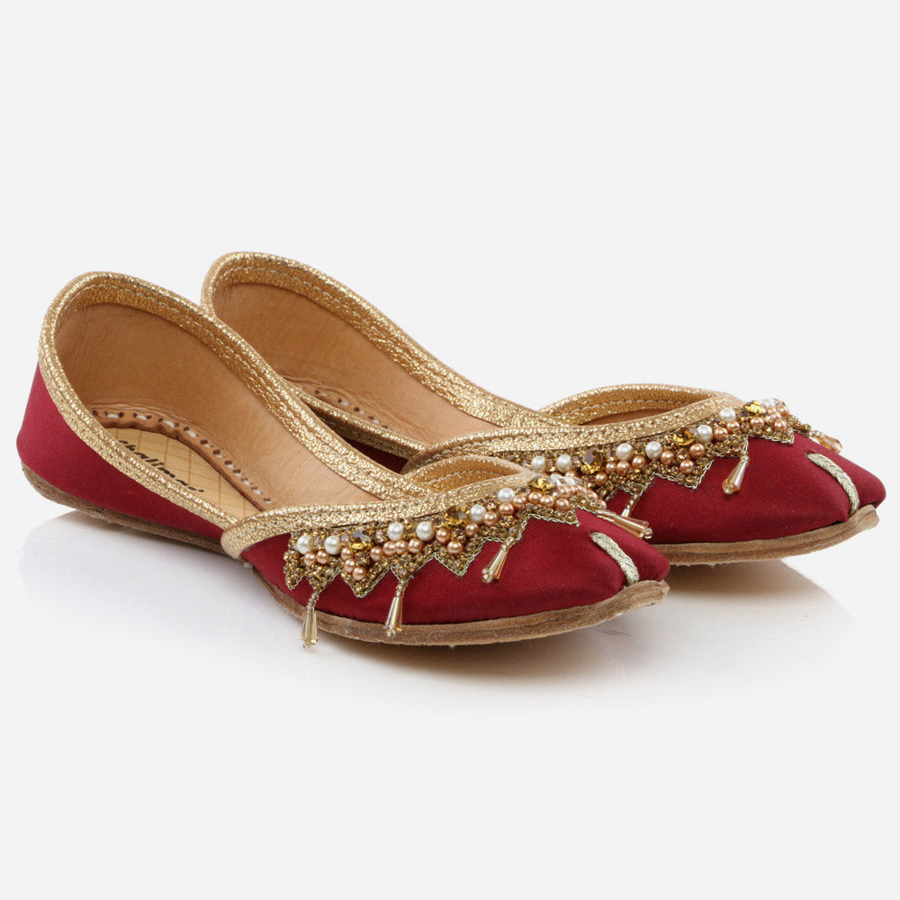 Kids Girls Fancy Decorated Evening Wear Indian Handmade Shoes Leather Khussa Juti Mojari Children Flat Slip-ons Sizes 11 UK – 5 UK