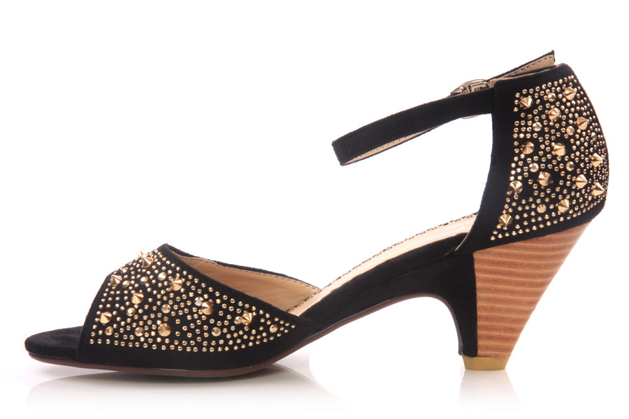 Womens Peep Toe Embellished Heel Pumps