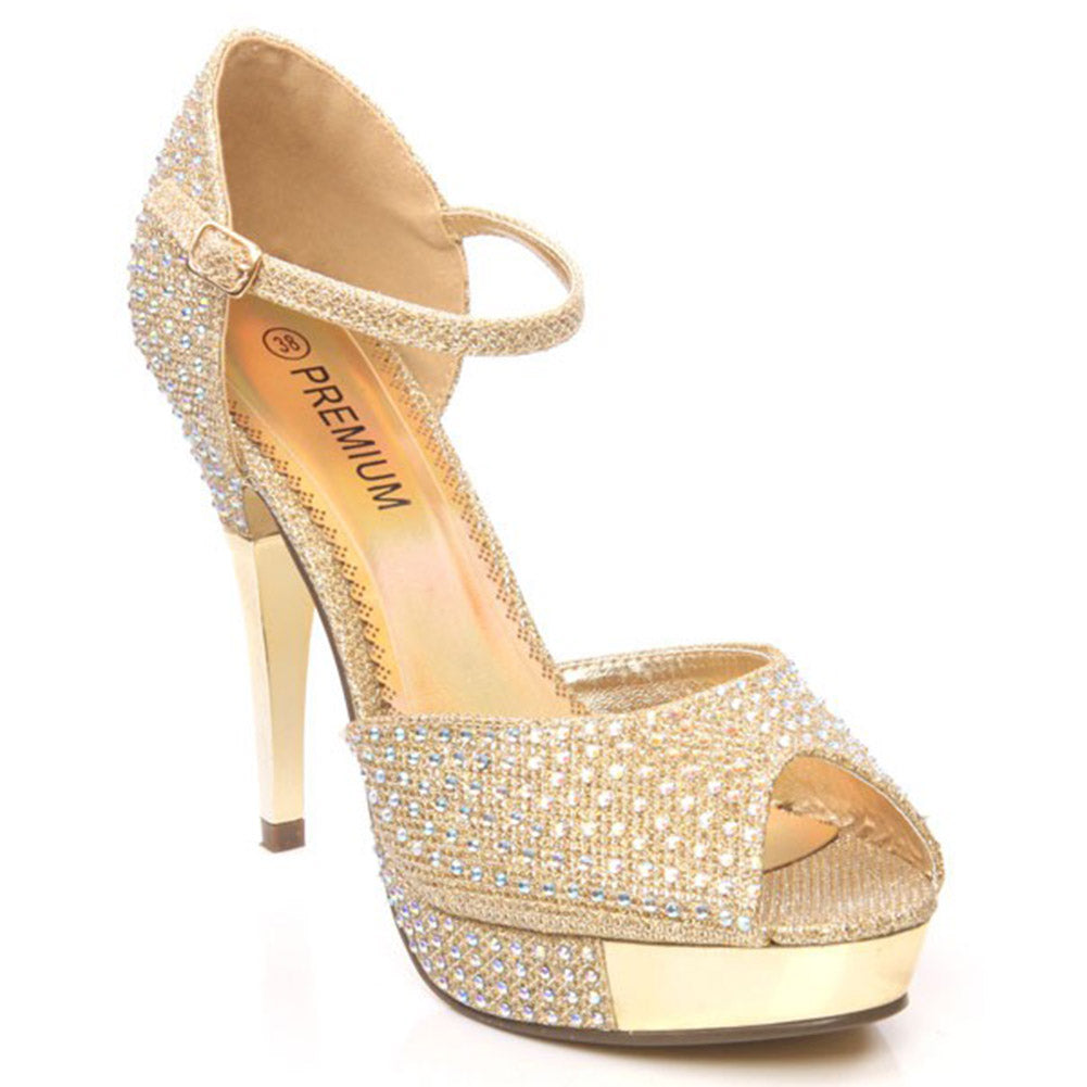 Womens Dazzling Peep Toe Platform High Heels