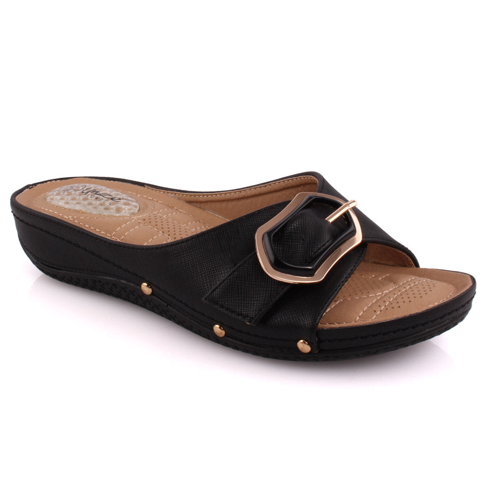 Women ‘‘Beena’ Flat Buckled Open Toe Casual Slippers