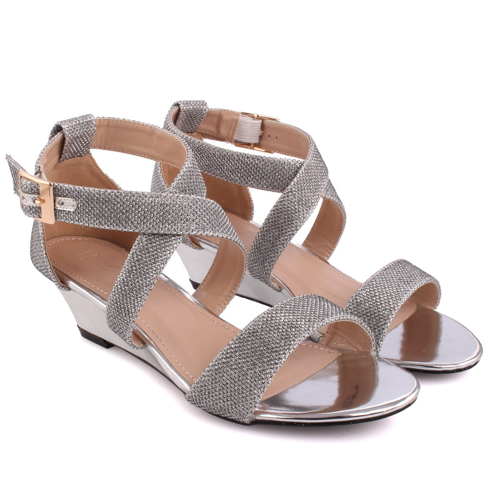 Women ‘Tribute’ Glittery Sling Back Wedge Sandals