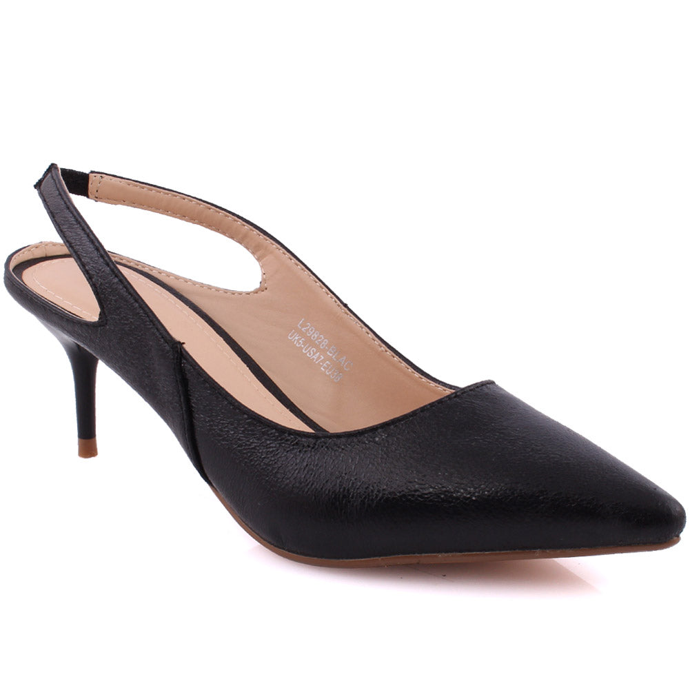 Women “MABELLE” Shimmery Pointy Toe Sling Back Kitten Heel Slip On Courts