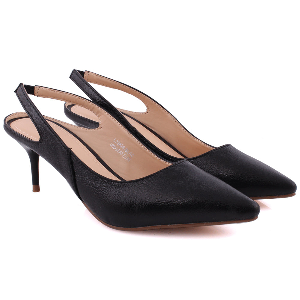 Women “MABELLE” Shimmery Pointy Toe Sling Back Kitten Heel Slip On Courts