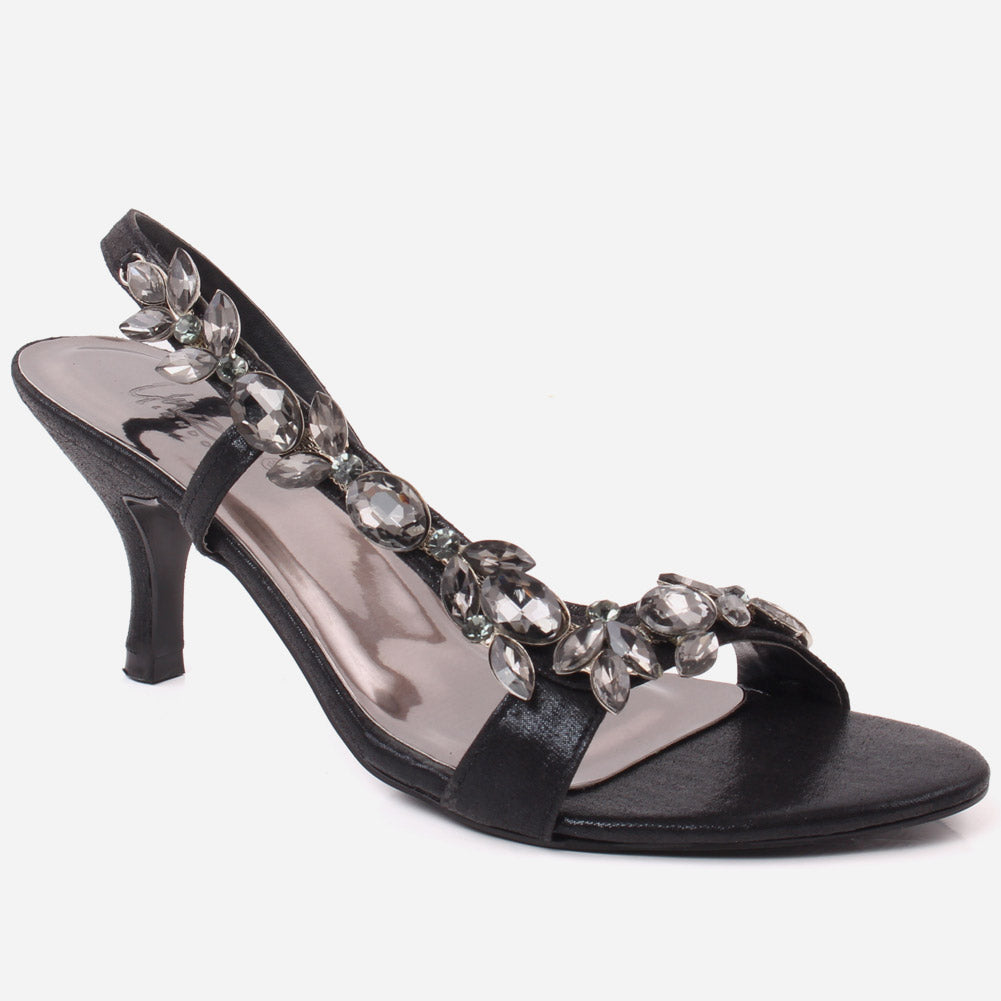 Women “AREEN” Embellished Toe & Side Strap Sling Back Kitten Heel Sandals