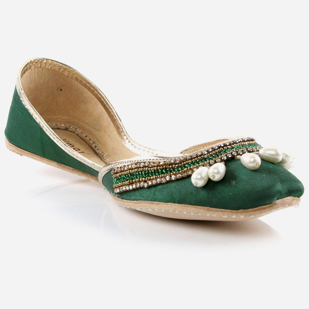 Women Ladies Embellished  Mojaris Traditional Indian Wedding Bridal Slip Ons Evening Party Handmade Leather Khussa Pumps Shoes