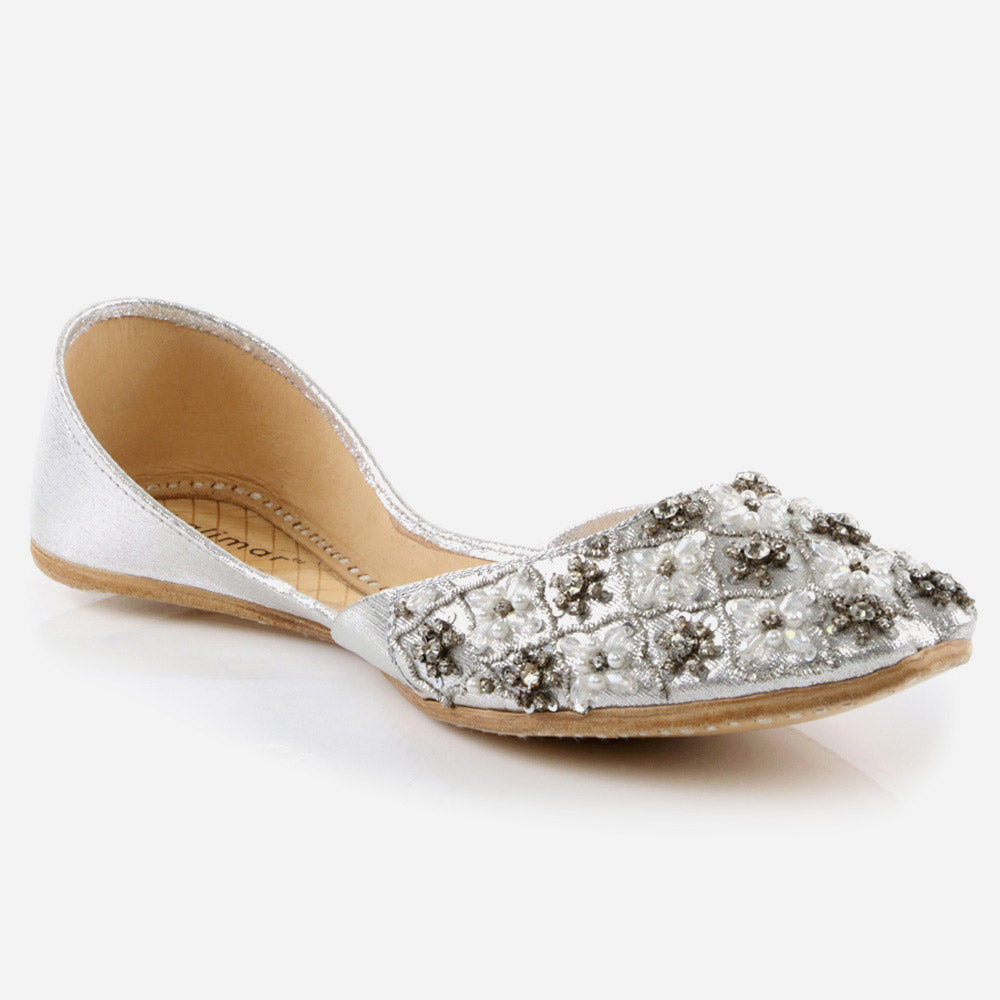 Women Ladies Sequins Detailing Traditional Indian Wedding Bridal Slip Ons Evening Party Handmade Leather Khussa Pumps Shoes